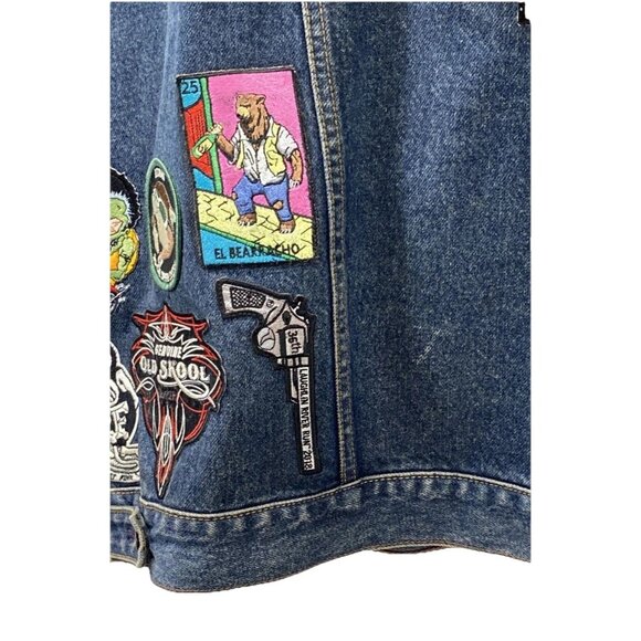 Levi Strauss Vtg Men Blue Denim Vest w Multi Themed Patchwork Sz 4XL Biker - Picture 5 of 6